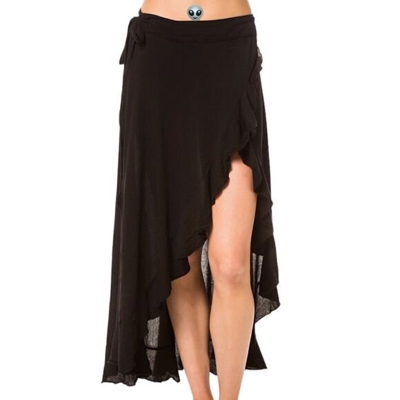 9Seed Resort Black High Low Ruffle Wrap Skirt Size Small - Picture 1 of 12